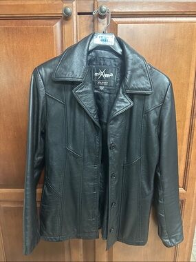 Maxima Men's Black Leather Button-Front Shirt Jacket
